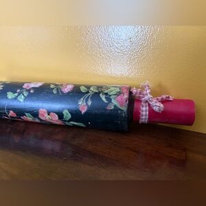 Chunky WOOD Floral Rolling Pin with Red Handles